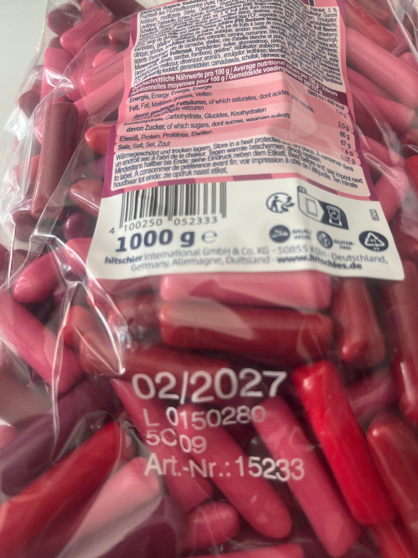 Hitschies fruit rouge 03/2027 Numéro de lot : L 0250074 (100grammes)