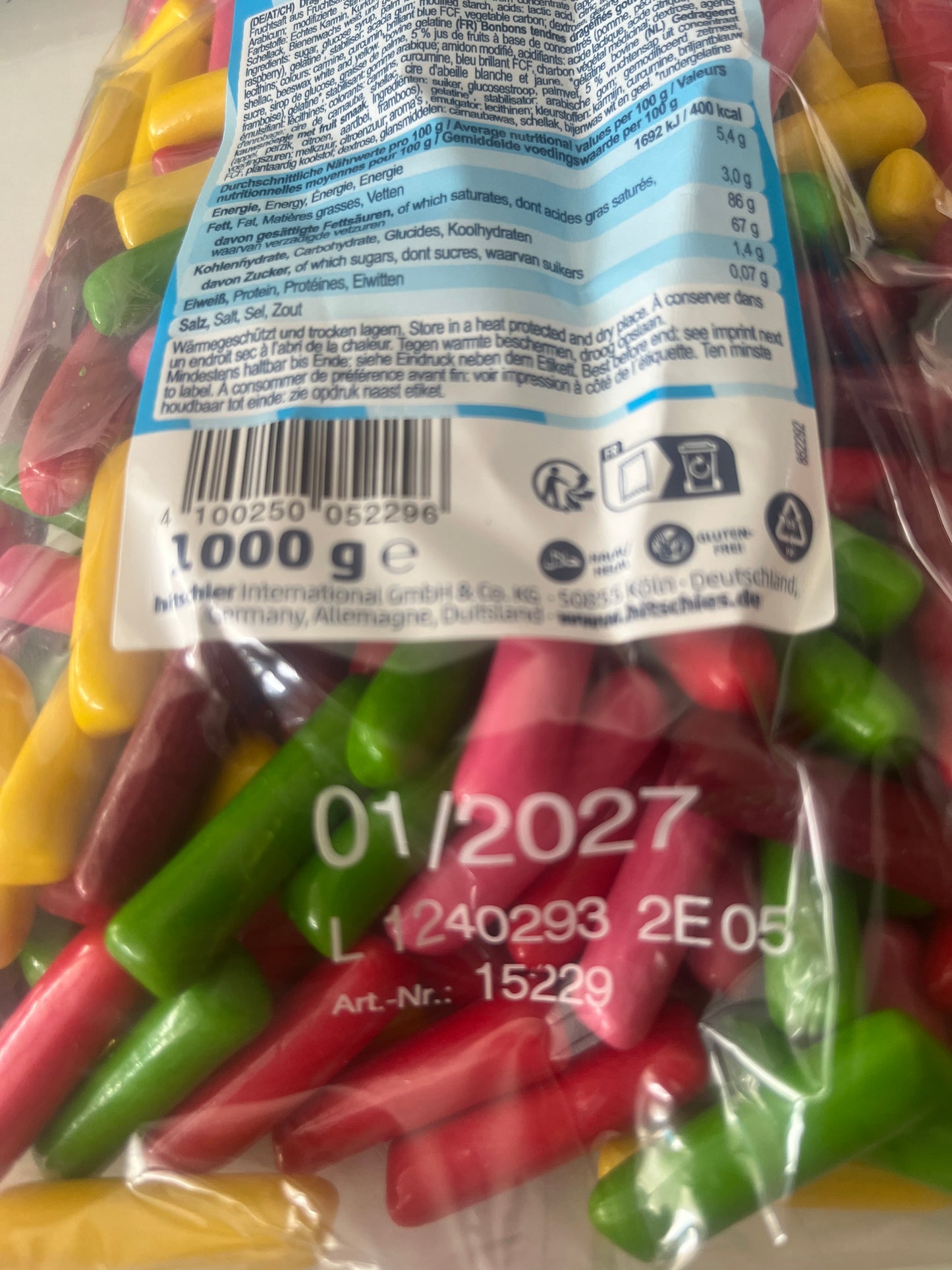 Hitschies original 03/2027 Numéro de lot : L 0250073 (100 grammes)
